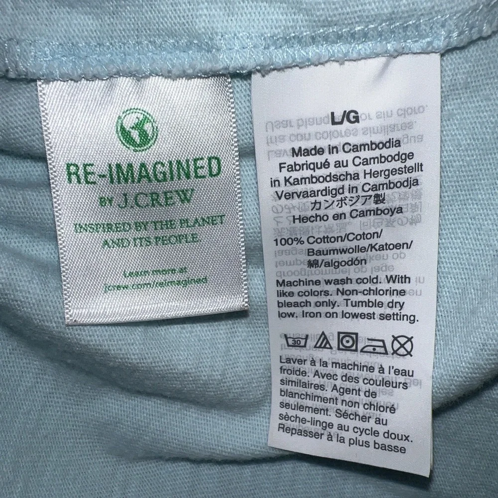 J Crew T Shirt Men's Size L Blue Aloha Maui Hawaii Floral Slub Pocket 2-Side Tee